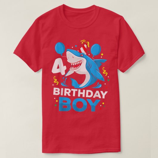 Shark Birthday 4 Years Old 4th Birthday Matching F Tシャツ (デザイン正面)