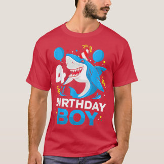 Shark Birthday 4 Years Old 4th Birthday Matching F Tシャツ