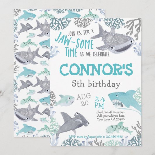 Shark Birthday Invitation 招待状 (正面/裏面)