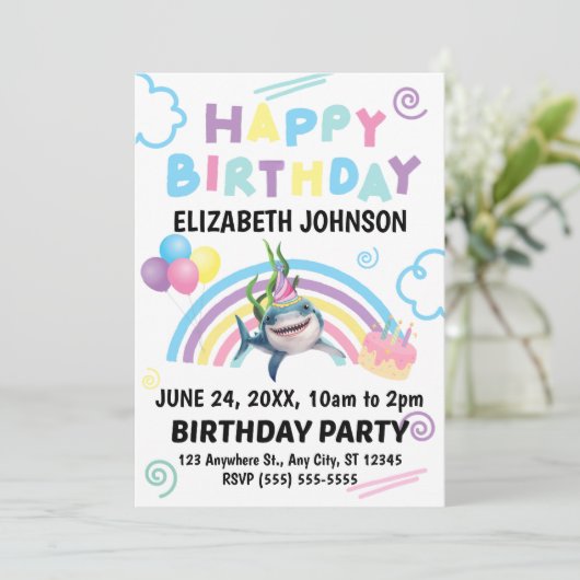 Shark Birthday Invitation 招待状 (スタンド正面)