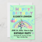 Shark Birthday Invitation in Green 招待状 (正面)
