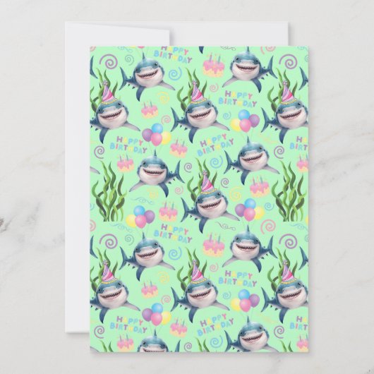 Shark Birthday Invitation in Green 招待状 (裏面)