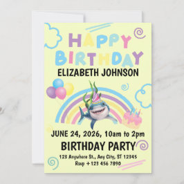 Shark Birthday Invitation in Yellow 招待状