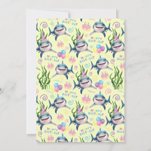 Shark Birthday Invitation in Yellow 招待状 (裏面)