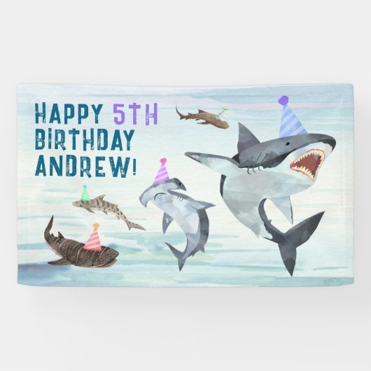 Shark Birthday Invitation Pool Party Banner 横断幕 (横)