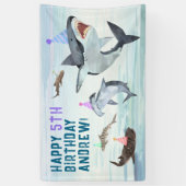 Shark Birthday Invitation Pool Party Banner 横断幕 (縦)