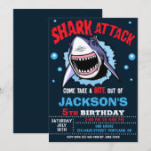 Shark Birthday Invitation - Shark Attack Party 招待状 (正面/裏面)