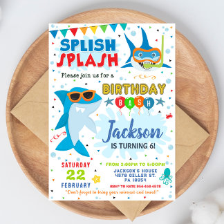 Shark Birthday Invite Splish Splash Birthday Bash 招待状