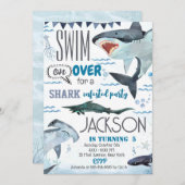 Shark Birthday Partyへの招待 招待状 (正面/裏面)