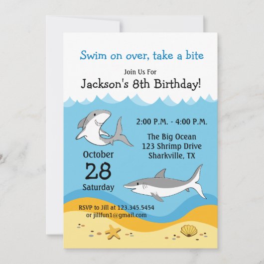 Shark Birthday Partyへの招待 招待状 (正面)