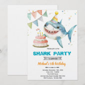 Shark birthday party invitation 招待状 (正面/裏面)