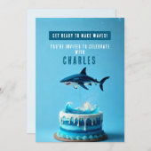 Shark Birthday Party Invitation - Ocean Waves Cake 招待状 (正面/裏面)