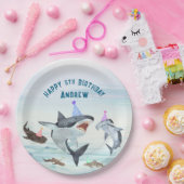 Shark Birthday Pool Party Paper Plates ペーパープレート (パーティー)