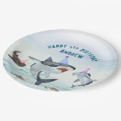 Shark Birthday Pool Party Paper Plates ペーパープレート (アングル)