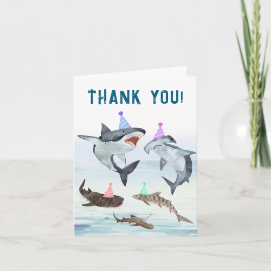 Shark Birthday Pool Party Personalized Thank You カード (正面)
