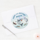 Shark Birthday Pool Party Stickers ラウンドシール (封筒)