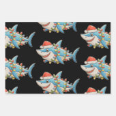 Shark Christmas Santa Hat Xmas Lights Sharkmas ラッピングペーパーシート (正面)
