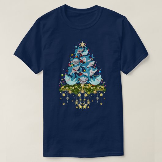 Shark Christmas Tree Lights Holiday Shark Xmas Tシャツ (デザイン正面)