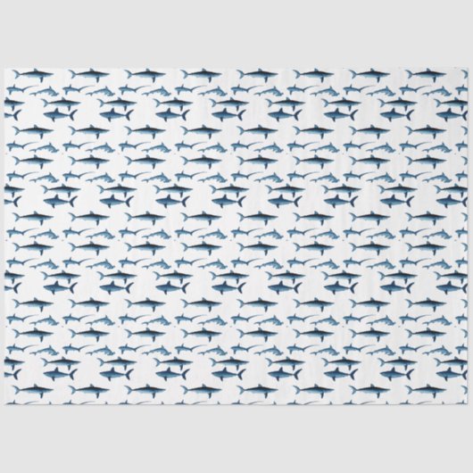 Shark Coastal Theme Blue Decoupage Tissue Paper 薄葉紙 (正面)