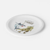 Shark & Dino 3rd誕生日、Tレックスシャークパーティー ペーパープレート (アングル)