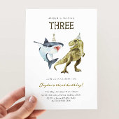 Shark & Dino 3rd B'day招待状、Tレックスシャークパーティー 招待状