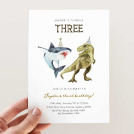 Shark & Dino 3rd B'day招待状、Tレックスシャークパーティー 招待状