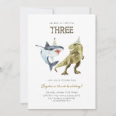 Shark & Dino 3rd B'day招待状、Tレックスシャークパーティー 招待状 (正面)