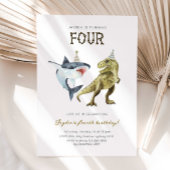 Shark & Dino 4th B'day Invite, T-rex Shark Party 招待状