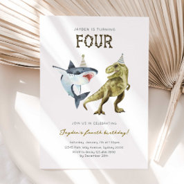 Shark & Dino 4th B'day Invite, T-rex Shark Party 招待状