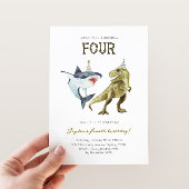 Shark & Dino 4th B'day Invite, T-rex Shark Party 招待状
