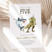 Shark & Dino 5th B'day Invite, T-rex Shark Party 招待状