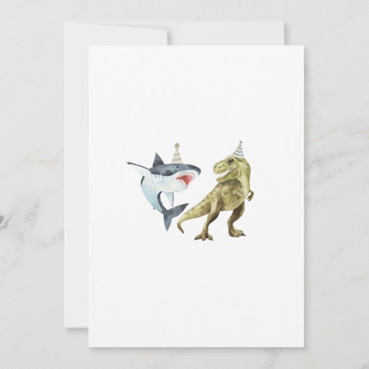 Shark & Dino 5th B'day Invite, T-rex Shark Party 招待状 (裏面)