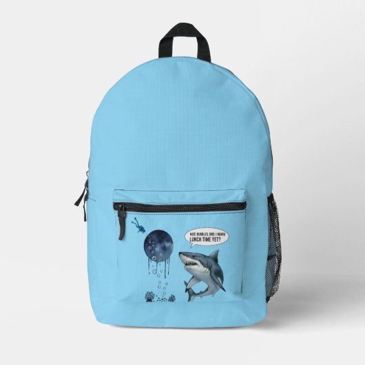 Shark Diver Funny School Backpack  プリントバックパック (正面)
