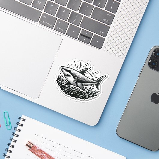 Shark Drawing: Deep Water Sticker #7 シール (ノートパソコンとiPhone)