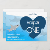 Shark First Birthday Partyへの招待 招待状 (正面/裏面)