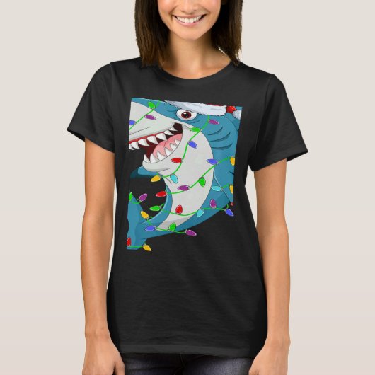 Shark Fish   Christmas Lights Santa Shark Xmas Tシャツ (正面)