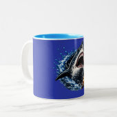 Shark Head Ocean Splash Design – Bold Marine Graph ツートーンマグカップ (正面左)