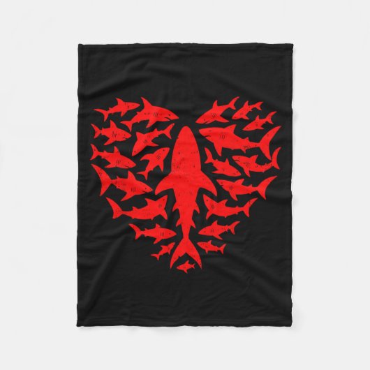 Shark Heart Ocean Funny Valentines Day Men Women K フリースブランケット (正面)