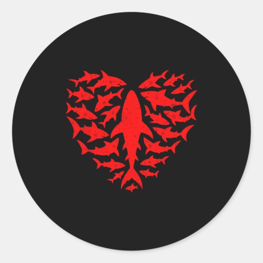 Shark Heart Ocean Funny Valentines Day Men Women K ラウンドシール (正面)