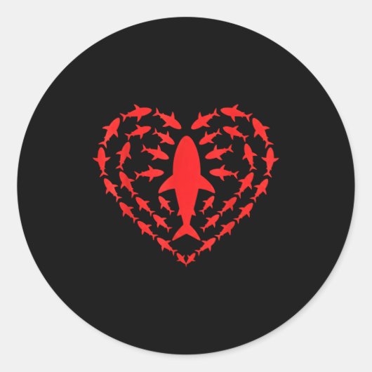 Shark Heart Ocean Funny Valentines Day Men Women K ラウンドシール (正面)