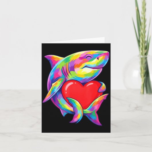Shark Hugging Valentine Heart Color Critters Rainb カード (正面)