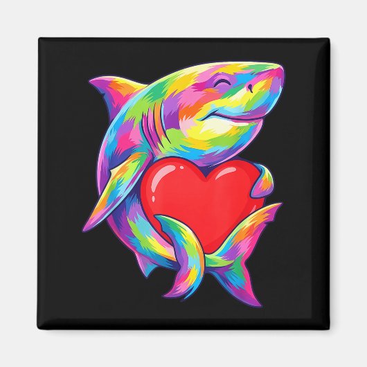 Shark Hugging Valentine Heart Color Critters Rainb マグネット (正面)