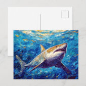 Shark in Expressive Underwater Oil Painting ポストカード (正面/裏面)