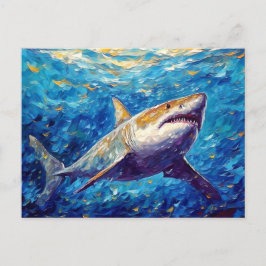 Shark in Expressive Underwater Oil Painting ポストカード