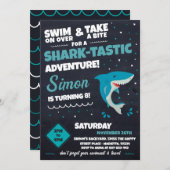 Shark Invitation for Birthday Pool Party Bite 招待状 (正面/裏面)