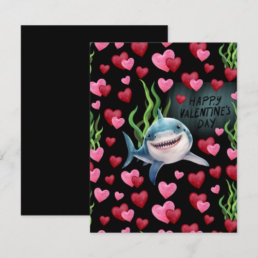Shark Love Valentine’s Day Card in Black ノートカード (正面/裏面)