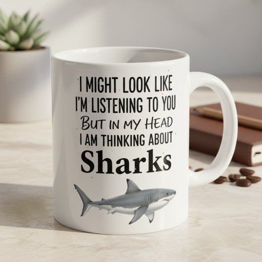 Shark Lover Funny Coffee Mug Thinking Sharks コーヒーマグカップ