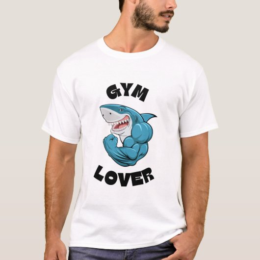 Shark Mode Gym Tシャツ – ホワイトエディションフィットネス (正面)