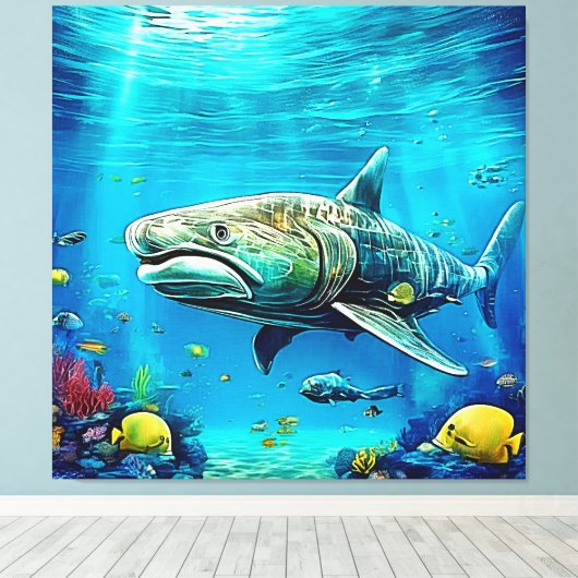 Shark Ocean Predator Art キャンバスプリント (インサイチュ (ウッドフロア))