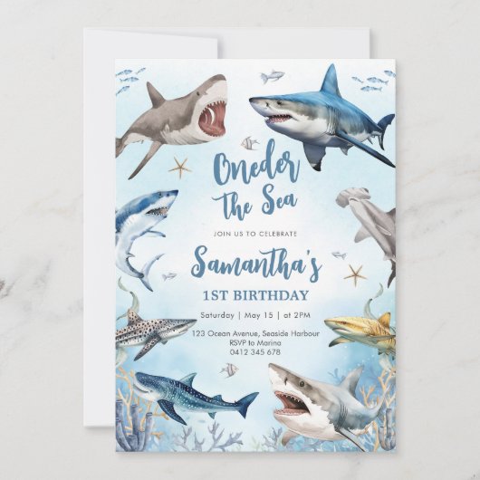 Shark Oneder The Sea 1st Birthday Invitation 招待状 (正面)